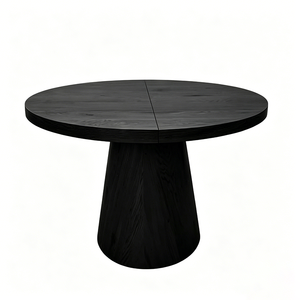 <span class=keywords><strong>Table</strong></span> à manger extensible ronde en bois au design minimaliste, base conique en MDF noir, 47"-63", pour salon ou hôtel - Product Image 6