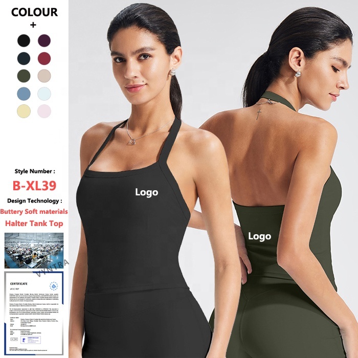 Women Halter Neck Slim Fit Workout Yoga Sleeveless Running Pilates Vest Clothes Athletic Fitness Gym Sports Shirts Tanks Tops