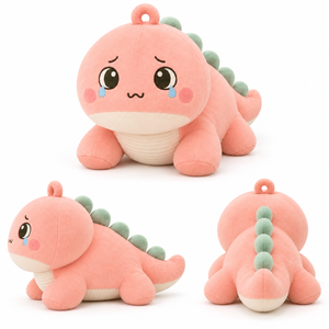 Peluche Personalizzato <span class=keywords><strong>Dinosauro</strong></span> <span class=keywords><strong>Rosa</strong></span> con Faccia Ricamata a Goccioline, Punte Posteriori Attaccate e Servizio di Design su Misura - Product Image 3
