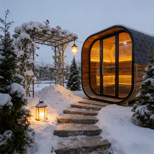 ซาวน่ากลางแจ้งไม้สนสปรูซพรีเมียมทรงสี่เหลี่ยมสีดำสำหรับ 4-6 คน - Product Image 5