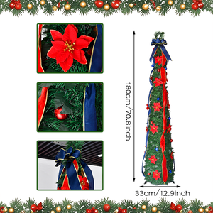 <span class=keywords><strong>Sapin</strong></span> <span class=keywords><strong>de</strong></span> Noël décoratif avec des fleurs rouges, des nœuds bleus et des ornements pour une utilisation en intérieur et en extérieur - Product Image 3