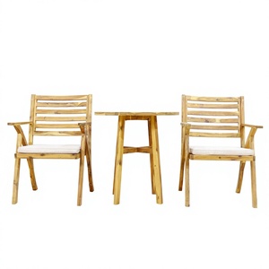 Ensemble de conversation de terrasse 3 pièces en bois massif, design minimaliste, durable et écologique, le mieux noté - Table et sièges compacts pour jardin - Product Image 1