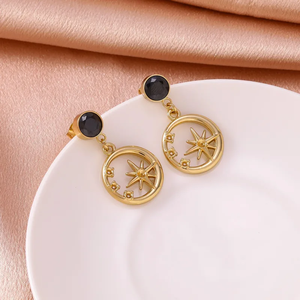 Pendientes Redondos con Diseño Elegante, Placa de Estrella de Acero Inoxidable 304 Dorado, Hipoalergénicos, Perfectos para Mujer - Product Image 4