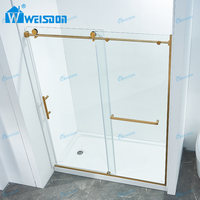 Salle de douche portable en verre doré brossé Weisdon Cabine de douche sans cadre coulissante en acier inoxydable