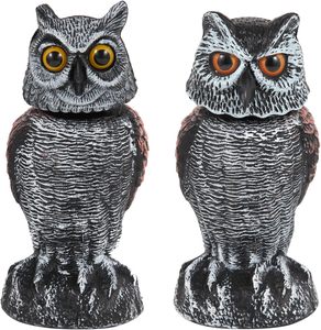 Fausses hiboux décoratifs pour effrayer les oiseaux, dissuasifs à tête rotative, statues d'ennemis de la nature, répulsifs antiparasites pour jardins et patios - Product Image 1