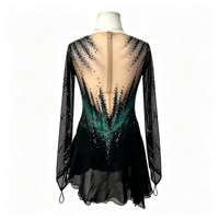 Costume de patinage artistique noir et vert dégradé avec strass, jupe en maille à dos profond ouvert pour filles et adultes, compétition de danse sur glace