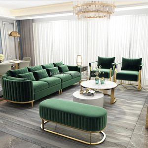 高品质2-3座豪华天鹅绒软垫单客厅沙发独特酒店家具簇绒转角休息室风格 - Product Image 1