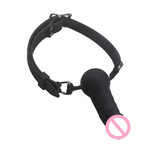 Bâillon buccal réglable en silicone réaliste avec boule pour SM, équipement de bondage noir - Product Image 5