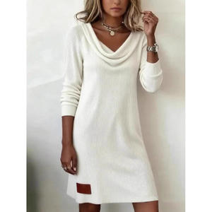 Dropshipping Shopify New Womens <b>Long</b> Sleeve Cowl Neck <b>Bodycon</b> Dress A Line Knit Midi Dress For Fall Winter Casual - Product Image 5