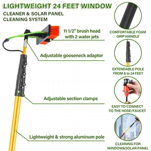 Poste de limpieza con alimentación de agua telescópica de aluminio para ventana de alto alcance y panel solar