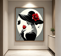 Impression numérique sur toile carrée, peinture abstraite, silhouette de dame, fleur rouge, tulipe, papillon, portrait minimaliste, encre imperméable