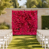 Dinding Bunga Mawar Buatan Warna Pink Terang, Panel Bunga Palsu Modern Buatan Tangan, Dekorasi Pernikahan, Acara Bridal Shower, Pesta