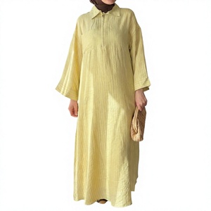 Vestido Camisero de Lino Willson Modest Straight Robe, Elegante, a Rayas, para Mujer, Verano, Personalizado, Holgado, con Botones - Product Image 3