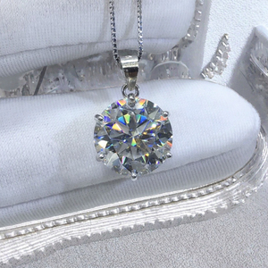 Collier pendentif en argent 925 plaqué platine, avec moissanite originale de 5 carats, taille brillant, couleur D, étincelante, et chaîne motif vague d'eau - Product Image 3