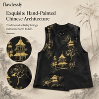 Gilet sans manches en soie Gambiered Guangdong pour femme, peint à la main, à encolure diagonale, style oriental