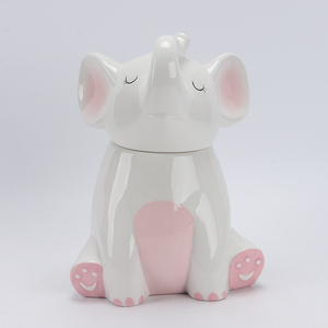 Plato de Cerámica con Forma de Elefante Adorable, Cuerpo Blanco con Detalles Rosados <span class=keywords><strong>en</strong></span> Orejas y Patas, Plato con Diseño de Animal - Product Image 3