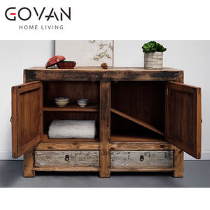 Wabi Sabi Mueble interior de madera maciza antigua de dos puertas, mueble lateral de madera envejecida de calidad para sala de estar y Bar en casa - Product Image 5