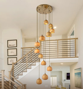 Art Bamboo <strong>Ceiling</strong> <strong>Light</strong> <strong>Boho</strong> Hand Woven Basket Wicker Hanging Lamp Villa Home Hotel Lobby Dining Staircase Modern Pendant <strong>Light</strong> - Product Image 3