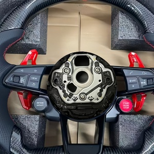 Volant personnalisé en fibre de carbone véritable avec palettes de changement de vitesse rouges pour <span class=keywords><strong>Audi</strong></span> A3 8V A4 B9 A6 C8 Q5 Q7 A6 C7 B8 A5 <span class=keywords><strong>2021</strong></span> - Product Image 4