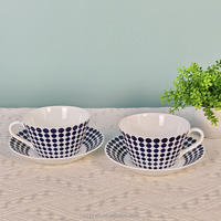Tasse à café pour le thé de l'après-midi, bleue à pois, en céramique, à bord incliné, tasse à lait pour le petit-déjeuner, tasse pour couple, cadeau