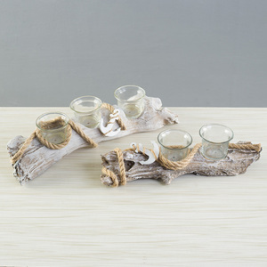 Resin Imitation Wood <b>Candlestick</b> <b>Holder</b> Three Candle Cups Natural Mediterranean Style Home Decoration Birthday Ornament - Product Image 2