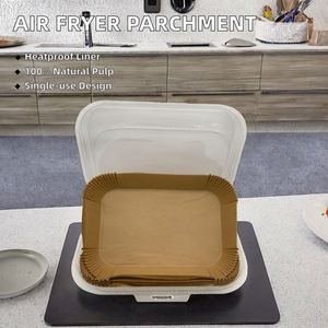 Wholesale Custom Disposable Heat Resistant Brown Rectangle <b>Air</b> <b>Fryer</b> Parchment Baking Paper 22x14x4.5cm <b>Basket</b> Liner Tray <b>for</b> - Product Image 2