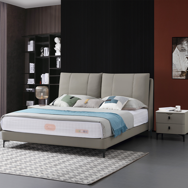 King Luxurious Smart Bed Extendable Storage Design Genuine Leather Upholstery Metal Frame Adjustable Slat Eco-Friendly Quiet