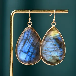 Belle Bleu Flash Labradorite Boucles D'oreilles Labradorite Baisse Balancent la Boucle D'oreille pour les Femmes