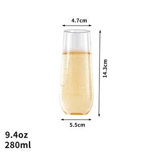 Copa de champán sin tallo de PET de 280 ml, irrompible, de plástico transparente, para bodas y fiestas, con borde dorado, 4 estilos - Product Image 4