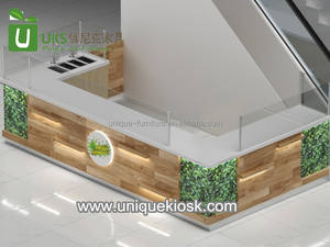 <span class=keywords><strong>Kiosque</strong></span> de mangue de haut niveau dans le centre commercial américain | Comptoir de nourriture en bois de stand de jus frais au détail avec décoration d'herbe verte à vendre - Product Image 4
