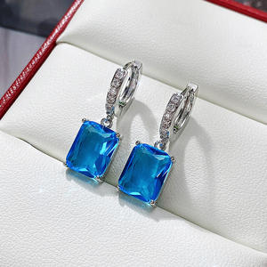 Pendientes de Diamantes Azul Marino E1543, Corte Esmeralda, Oro Blanco, Joyería Clásica para Mujer, para Boda - Product Image 4