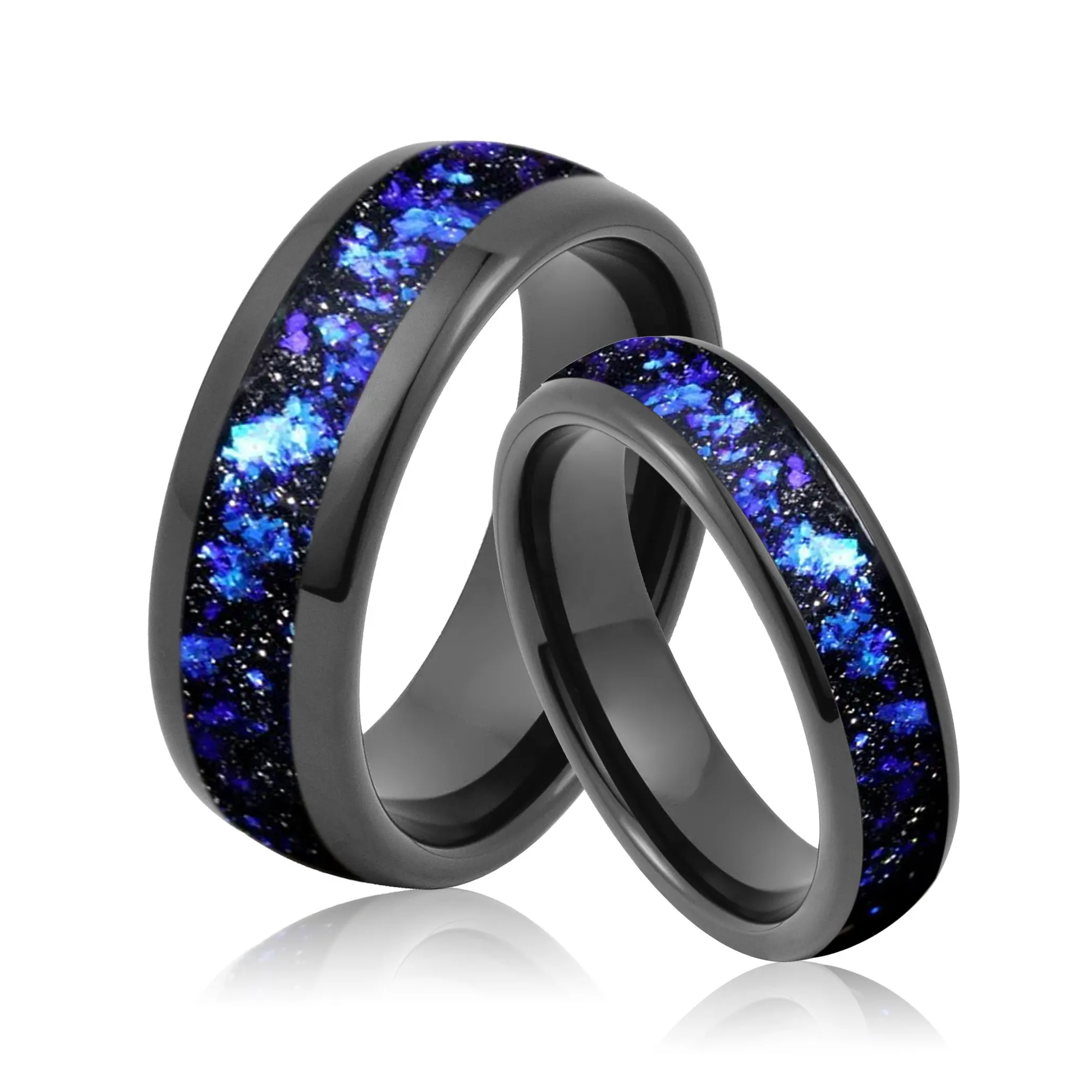 แหวนเนบิวลาร้อนแหวนแต่งงานสีดำทังสเตนแหวนคู่