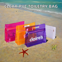 Sac de voyage personnalisé en PVC transparent avec fermeture éclair, pliable, portable, sac de rangement cosmétique en PVC, sac de toilette avec poignée