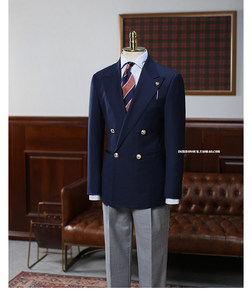 <span class=keywords><strong>Blazer</strong></span> pour <span class=keywords><strong>homme</strong></span> en mélange de laine haut de gamme, croisé, <span class=keywords><strong>bleu</strong></span> <span class=keywords><strong>marine</strong></span>, boutons dorés, revers pointus, style Ivy League, <span class=keywords><strong>veste</strong></span> de costume de direction - Product Image 1