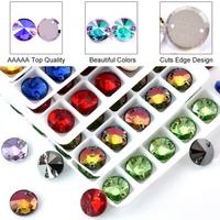 OLeeya - Pedrería de Cristal K9 de Primera Calidad, Forma Redonda de Diamante, Grandes Formas, Estilo Rivoli, Parte Posterior Plana, para Coser en Vestidos de Baile
