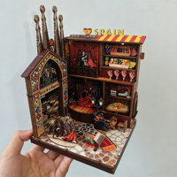 Maison en bois à construire soi-même de style espagnol, marché de la Boqueria de Barcelone, ensemble de maison miniature en bois 3D, parfait pour la décoration de la maison
