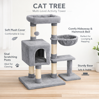 Arbre à chat robuste et écologique en peluche avec poteaux en sisal, structure d'escalade multi-niveaux en velours, montage facile, emballage en carton pour chats d'intérieur