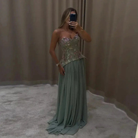 Robe de soirée de luxe Jancember LSZ480 vert sauge avec broderie florale, corset en mousseline, robe de bal