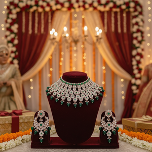 Indian Ethnic Brass <b>Gold</b> Plated Zircon Bridal Shadow Choker <b>Set</b> Earrings Maang Tikka Necklace/Tika Women Engagement Party - Product Image 3