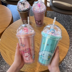Phim Hoạt Hình Mới Xách Tay Hai Lớp Uống <span class=keywords><strong>Cup</strong></span> Với Nắp Với Rơm Cốc Nhựa Món Quà Của Trẻ Em - Product Image 3