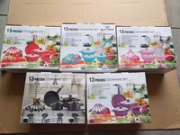 Set Peralatan Masak Keramik Modern Anti Lengket 13 Buah (Termasuk Spatula, Panci Besar, Panci Kecil, Wajan) Tutup Kaca untuk Semua Jenis Kompor