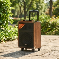 BA-X802 Altavoz Inalámbrico Retro con Carrito de Madera, Micrófono, Resistente para Exteriores, Bajo MOQ, Marca Privada de Fábrica, Entrega Rápida en 7 Días