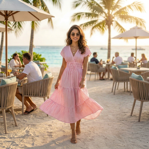 Vestido Camisero Midi de Manga Corta con Cuello Polo, Dobladillo Asimétrico y Detalle de Botones, Color Sólido, Tejido de Tela, Estilo Casual - Product Image 1