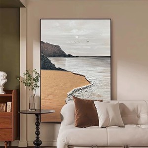 Peinture à l'huile peinte à la main, paysage marin, art mural encadré, effet 3D, décoration de salon, entrée, art abstrait moderne, tableau à suspendre - Product Image 4