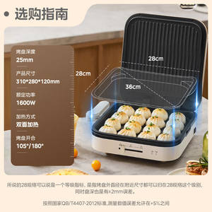 Plancha Eléctrica Midea de 28 cm Cuadrada, Calentamiento de Doble Cara, Antiadherente, Desmontable, Lavable, Blanca, MC-JKE28J51 - Product Image 4