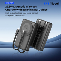 Miccell 10000mAh Power Bank Magnetik dengan Kabel USB-C Terintegrasi 22.5W Pengisian Cepat Charger Portabel untuk iPhone Perjalanan