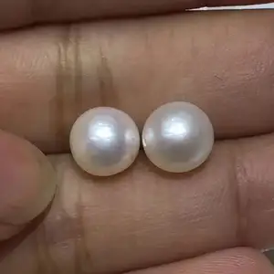 Certified Freshwater Pearl Factory Direct Sale 7.5/8.0Mmaaa Freshwater Pearl Half Drilled White Matching Earrings Naked Beads