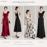 Robe longue noire à col carré pour femme, corsage plissé, épaules à volants, soirée, personnalisable OEM, marque privée