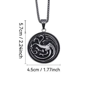 Kalung besar produk baru Retro mendominasi Game and Thrones liontin Shuangluo GTT01 tiga kepala api bernapas Naga - Product Image 2