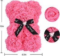 Beruang Bunga Mawar Buatan dengan Lampu LED, Hadiah Romantis untuk Hari Valentine, Hari Ibu, Natal, Ulang Tahun, Berlian Berbentuk Hati Warna Pink